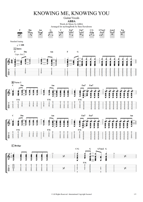 Knowing Me, Knowing You - ABBA tablature