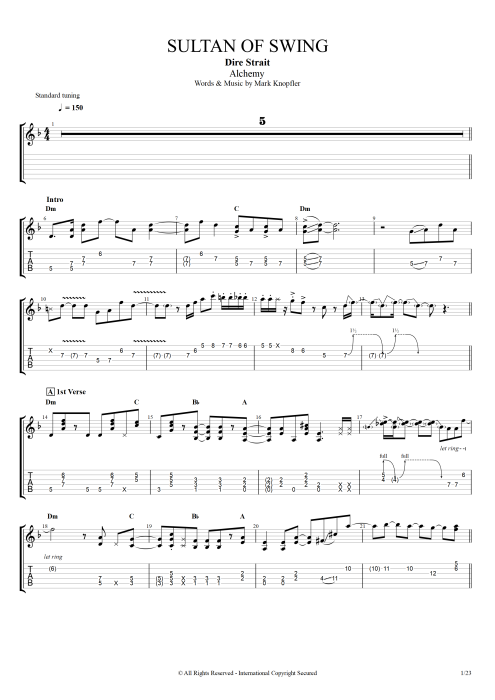 Sultans of Swing (Live) - Dire Straits tablature