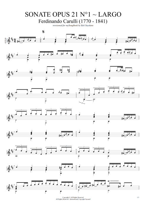 Sonate Opus 21 n°1 Largo - Ferdinando Carulli tablature