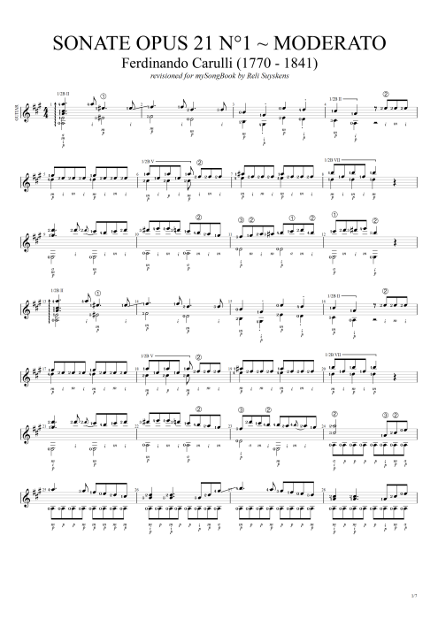 Sonate Opus 21 n°1 Moderato - Ferdinando Carulli tablature