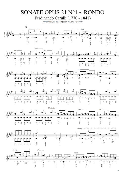 Sonate Opus 21 n°1 Rondo - Ferdinando Carulli tablature
