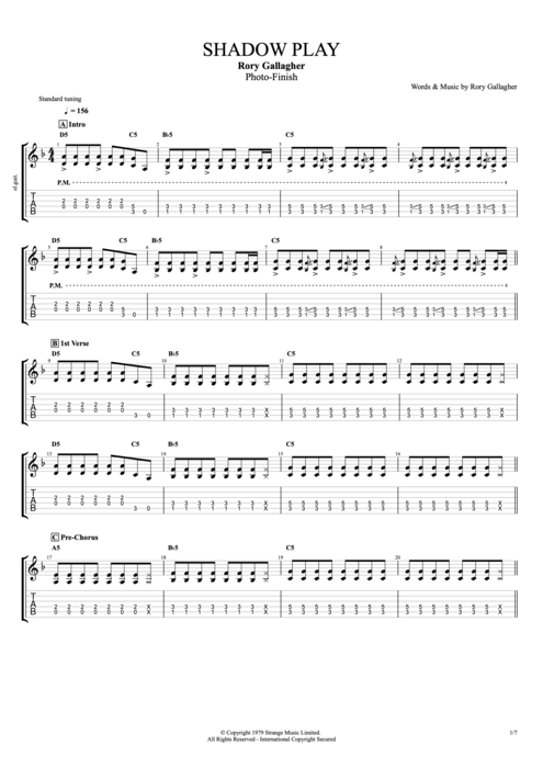 Shadow Play - Rory Gallagher tablature