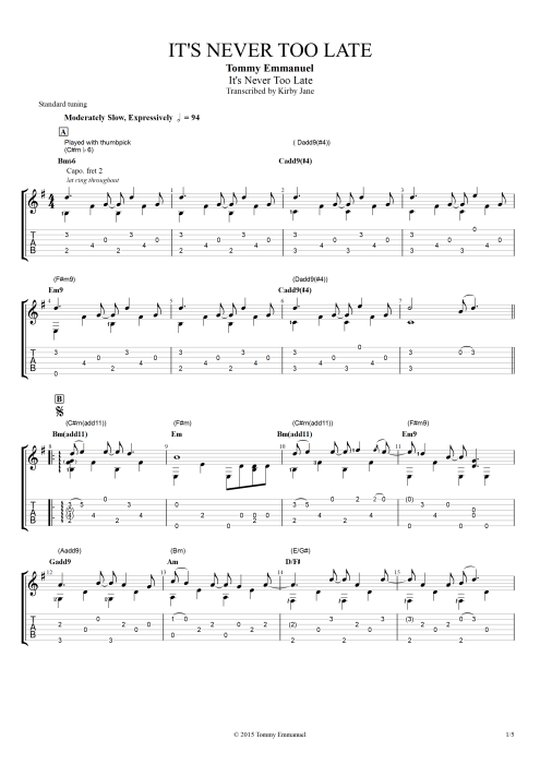 It's Never Too Late - Tommy Emmanuel tablature