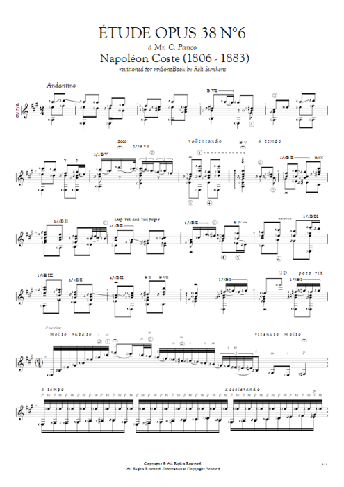 Etude Op.38 n°6 - Napoléon Coste tablature