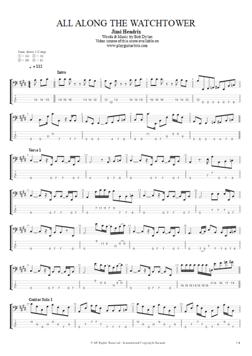 All Along the Watchtower - Jimi Hendrix tablature