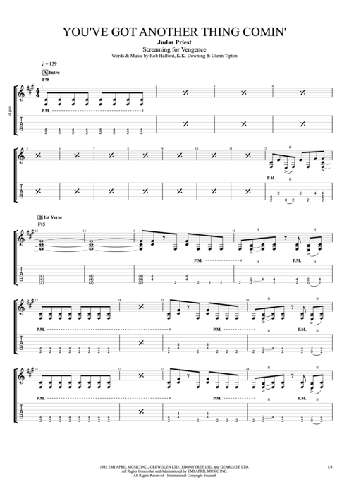 You've Got Another Thing Comin' - Judas Priest tablature