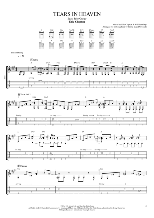 Tears in Heaven - Eric Clapton tablature