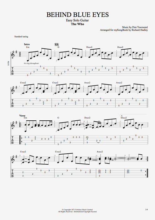 Behind Blue Eyes - The Who tablature
