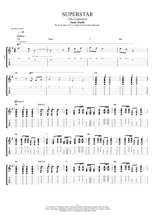 Superstar - Sonic Youth tablature