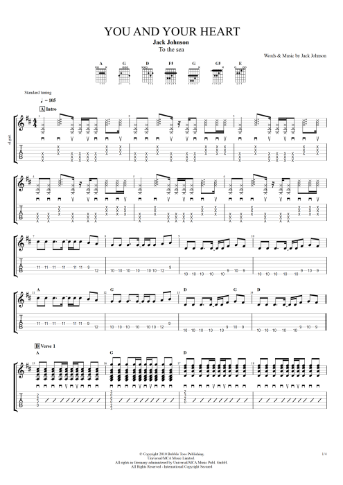 You and Your Heart - Jack Johnson tablature