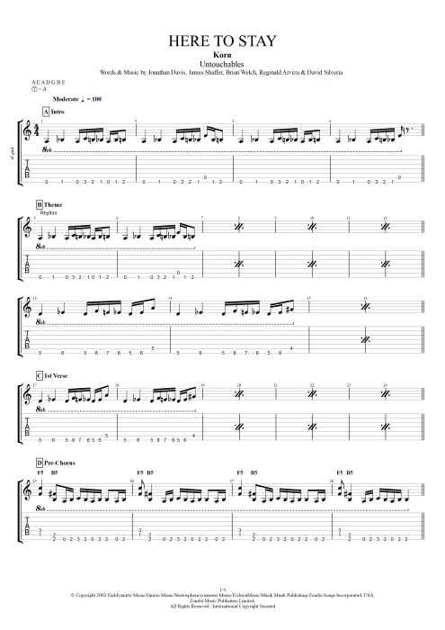 Here to Stay - Korn tablature