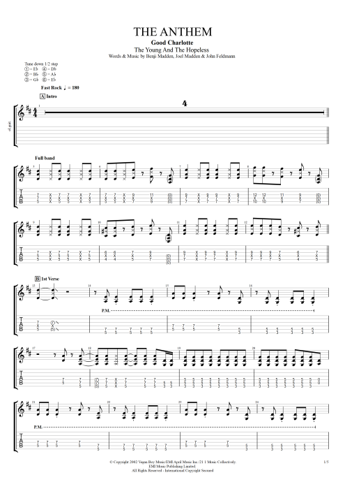 The Anthem - Good Charlotte tablature
