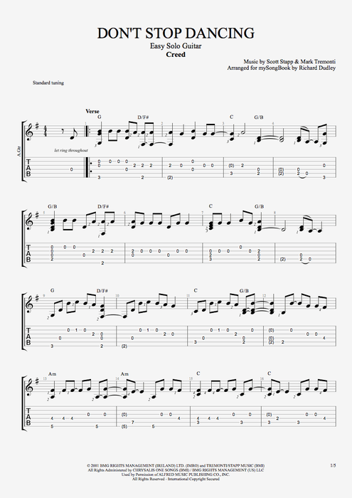 Don't Stop Dancing - Creed tablature