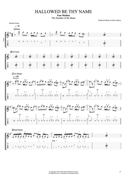 Hallowed Be Thy Name - Iron Maiden tablature