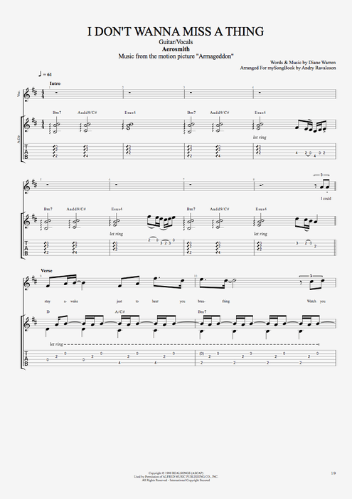 I Don't Want to Miss a Thing - Aerosmith tablature