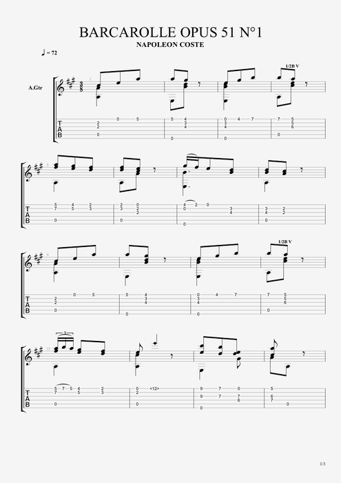 Barcarolle Opus 51 no.1 - Napoléon Coste tablature