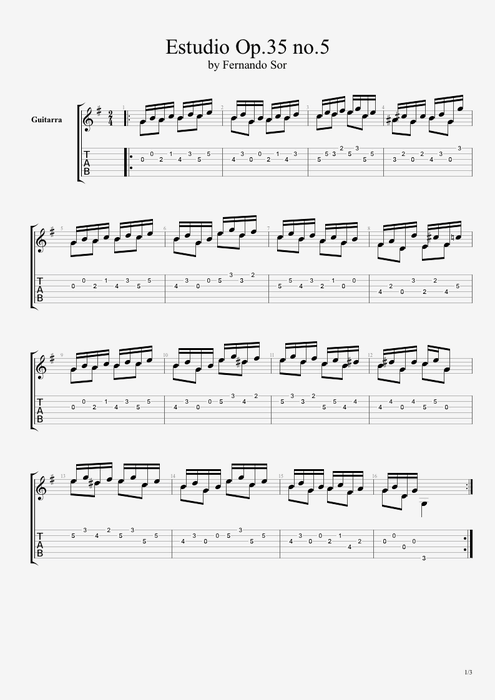Estudio Op.35 no.5 - Fernando Sor tablature