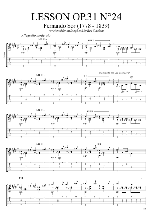 Lesson Op.31 no.24 - Fernando Sor tablature