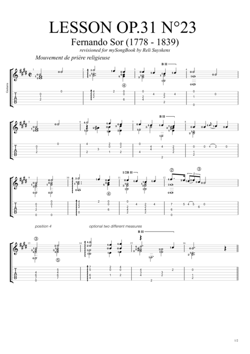 Lesson Op.31 no.23 - Fernando Sor tablature