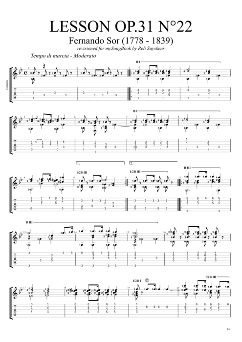 Lesson Op.31 no.22 - Fernando Sor tablature