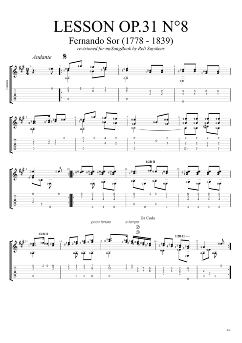 Lesson Op.31 no.8 - Fernando Sor tablature