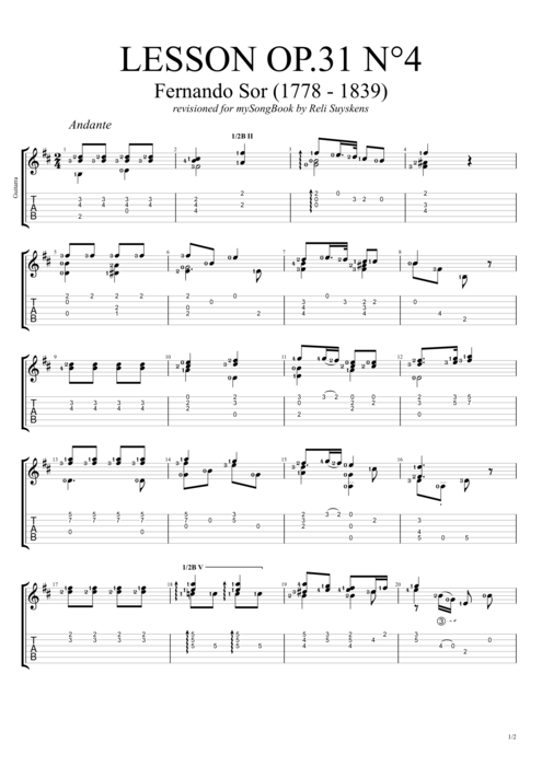 Lesson Op.31 no.4 - Fernando Sor tablature