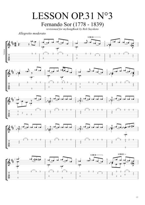 Lesson Op.31 no.3 - Fernando Sor tablature