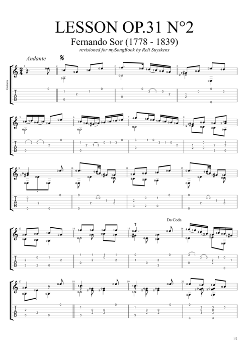 Lesson Op.31 no.2 - Fernando Sor tablature