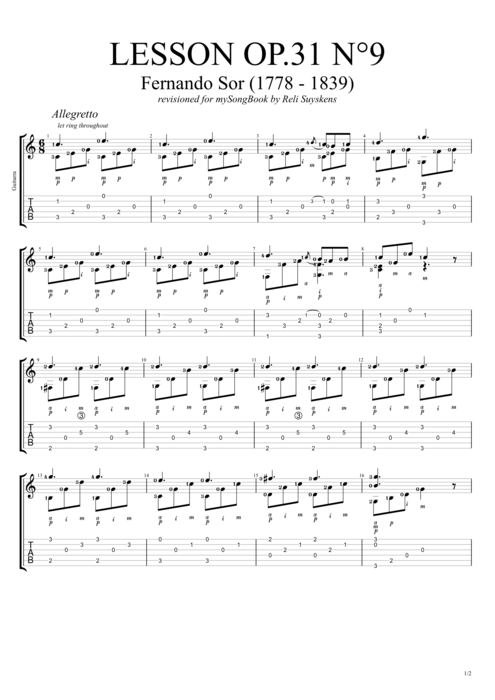 Lesson Op.31 no.9 - Fernando Sor tablature