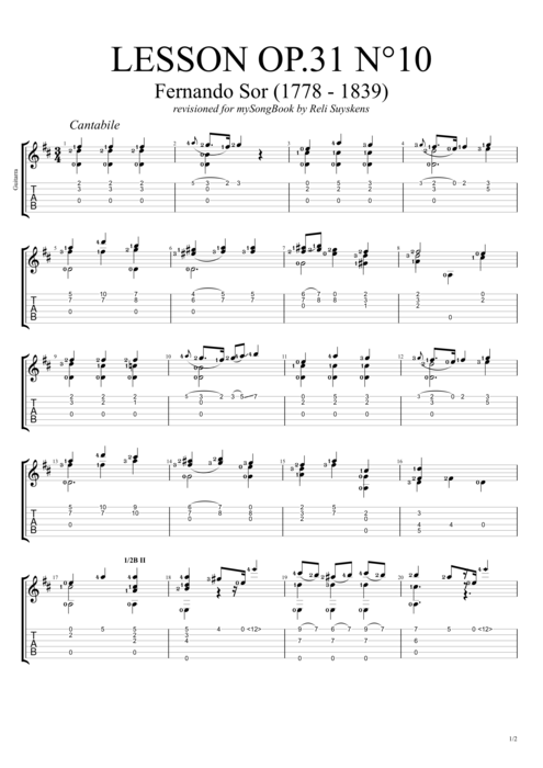 Lesson Op.31 no.10 - Fernando Sor tablature