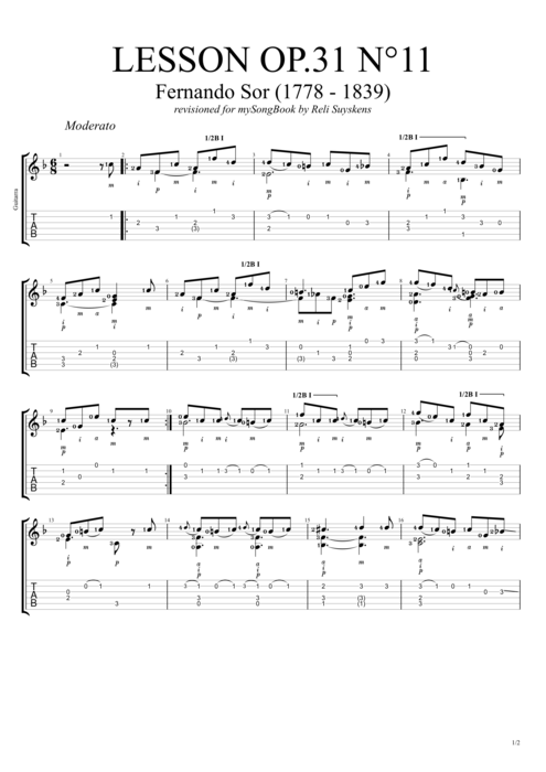 Lesson Op.31 no.11 - Fernando Sor tablature
