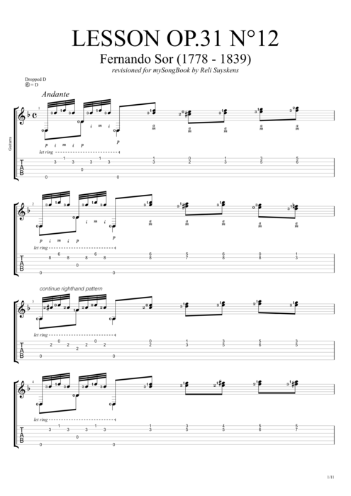 Lesson Op.31 no.12 - Fernando Sor tablature