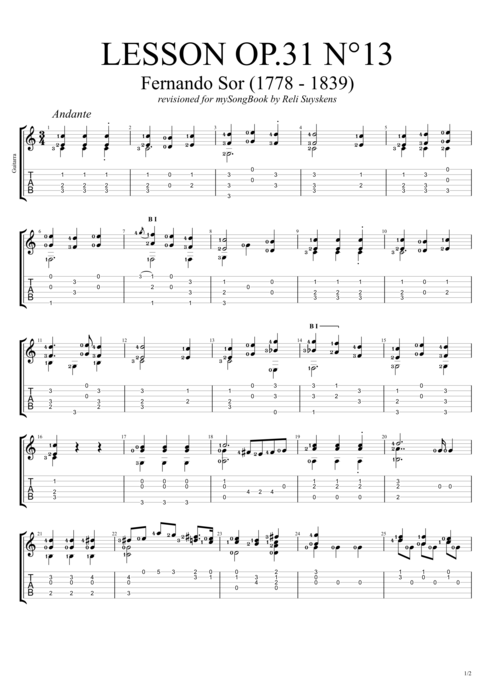 Lesson Op.31 no.13 - Fernando Sor tablature