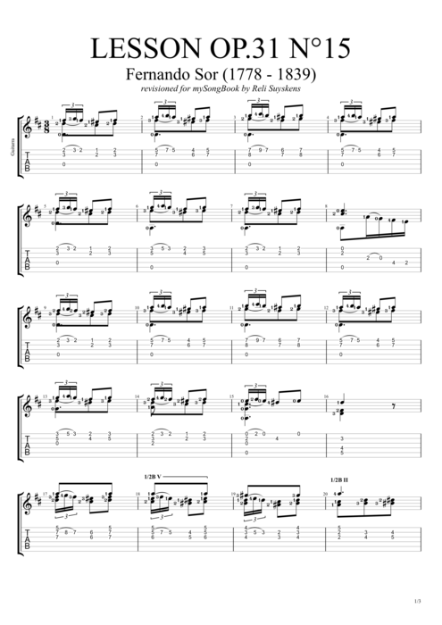 Lesson Op.31 no.15 - Fernando Sor tablature