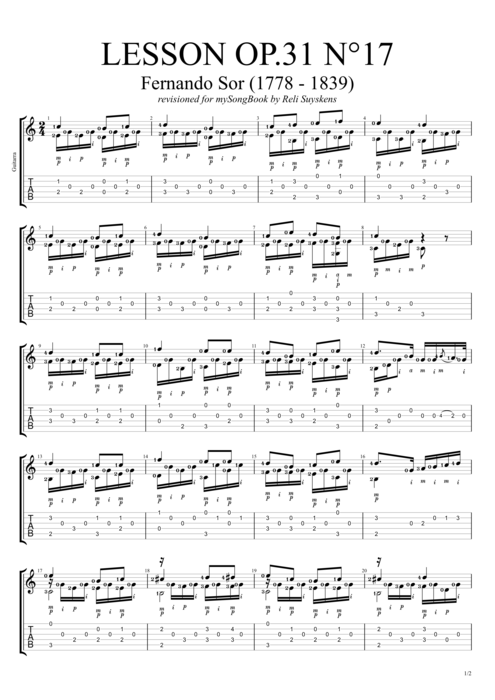 Lesson Op.31 no.17 - Fernando Sor tablature