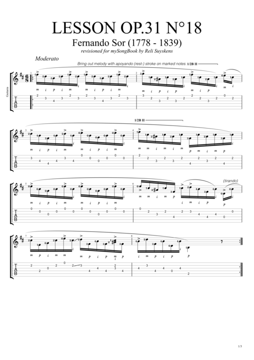 Lesson Op.31 no.18 - Fernando Sor tablature