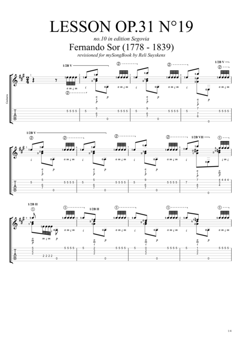 Lesson Op.31 no.19 - Fernando Sor tablature