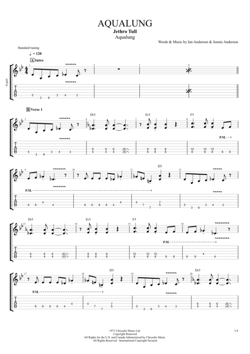 Aqualung - Jethro Tull tablature