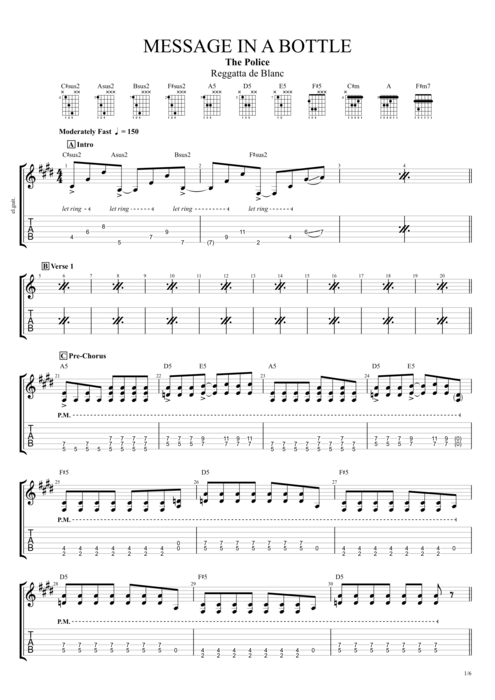 Message in a Bottle - The Police tablature