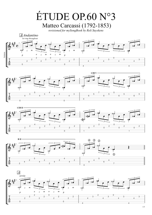 Etude Op.60 n°3 - Matteo Carcassi tablature