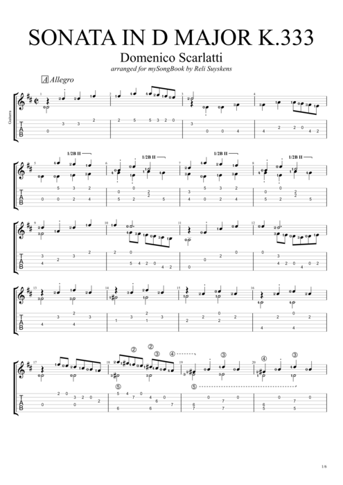 Sonata K.333 - Domenico Scarlatti tablature