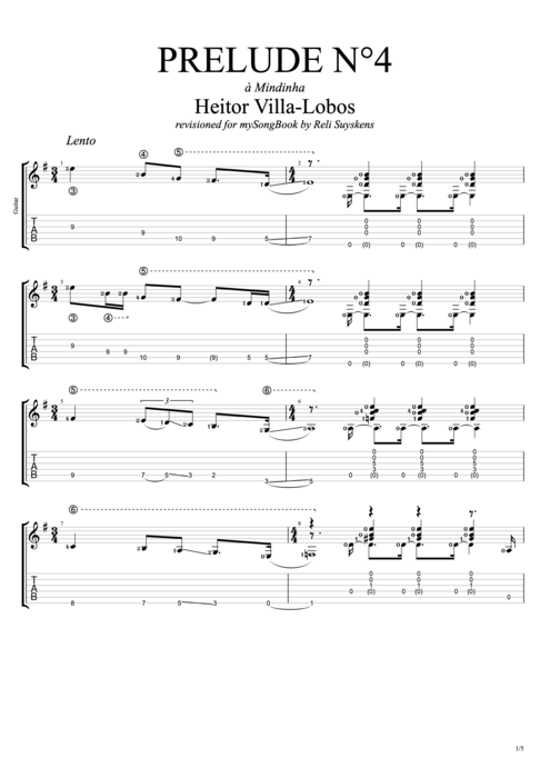 Prelude no.4 - Heitor Villa-Lobos tablature