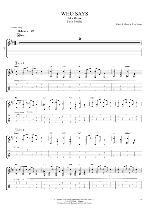 Who Says - John Mayer tablature