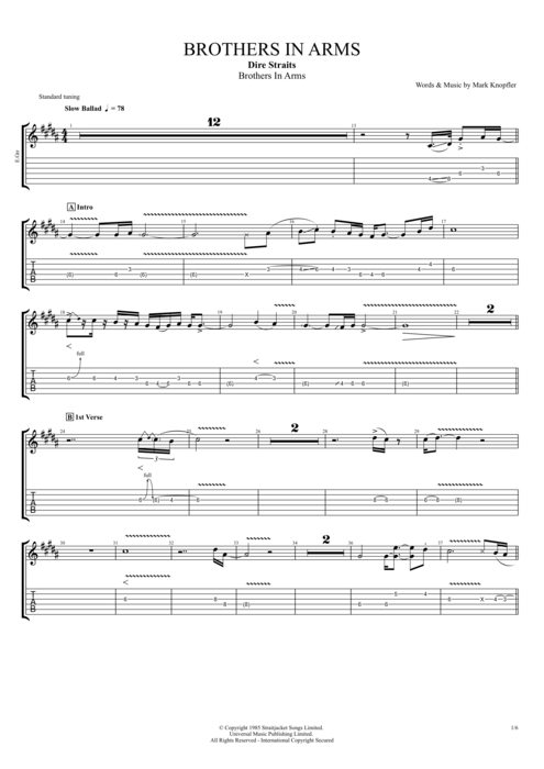 Brothers in Arms - Dire Straits tablature