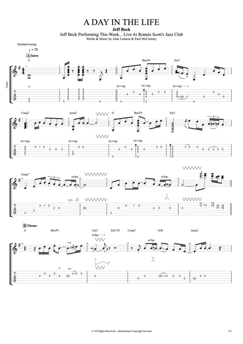 A Day in the Life - Jeff Beck tablature