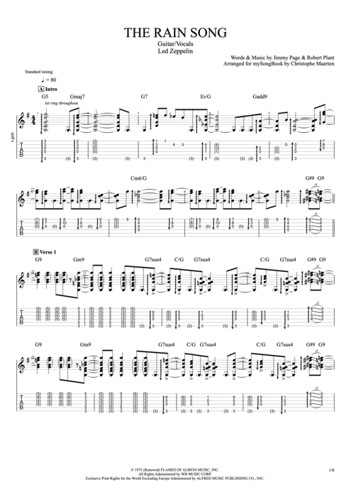 The Rain Song - Led Zeppelin tablature