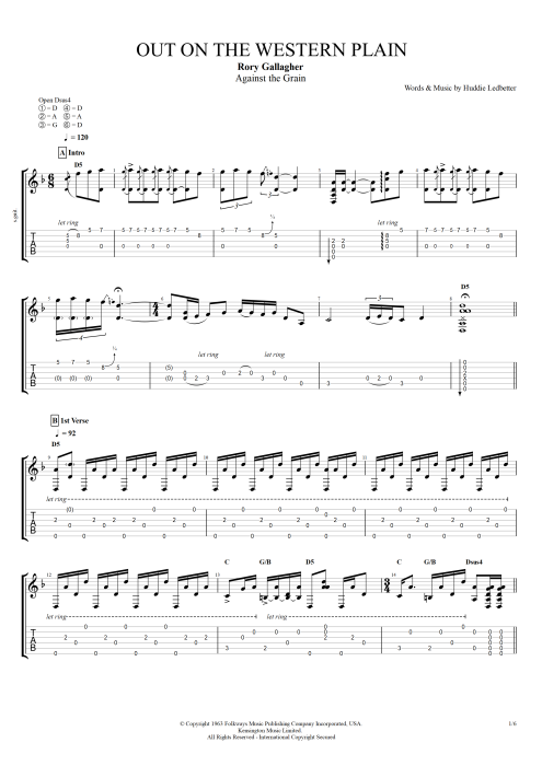 Out on the Western Plains - Rory Gallagher tablature