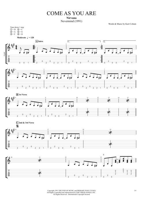 Come as You Are - Nirvana tablature