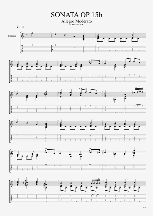 Sonata Op15b Allegro - Fernando Sor tablature