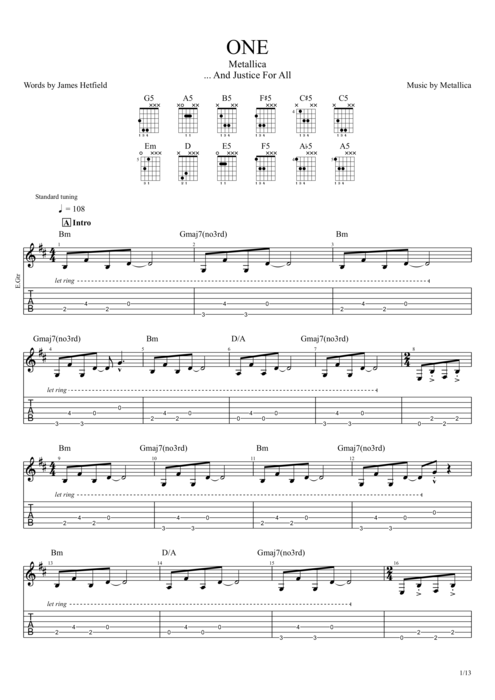 One - Metallica tablature